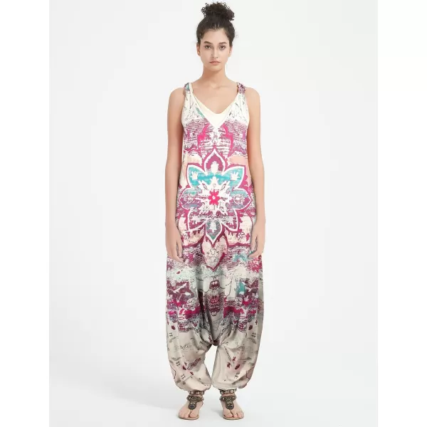 Gihuo Harem Jumpsuit for Women Boho Floral Beach Tie Dye Backless Jumpsuit Rompers