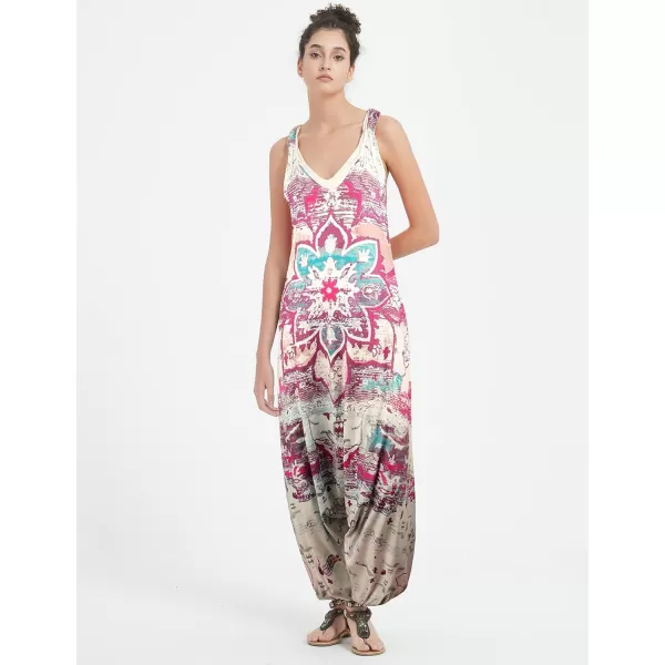 Gihuo Harem Jumpsuit for Women Boho Floral Beach Tie Dye Backless Jumpsuit Rompers