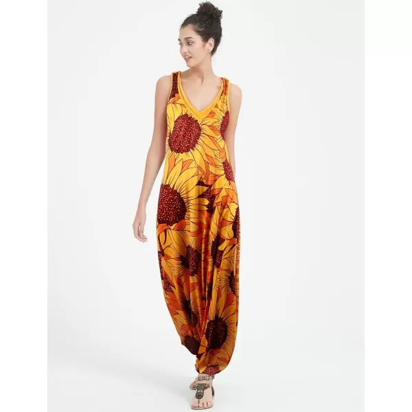 Gihuo Harem Jumpsuit for Women Boho Floral Beach Tie Dye Backless Jumpsuit Rompers
