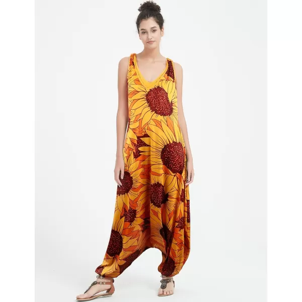 Gihuo Harem Jumpsuit for Women Boho Floral Beach Tie Dye Backless Jumpsuit Rompers