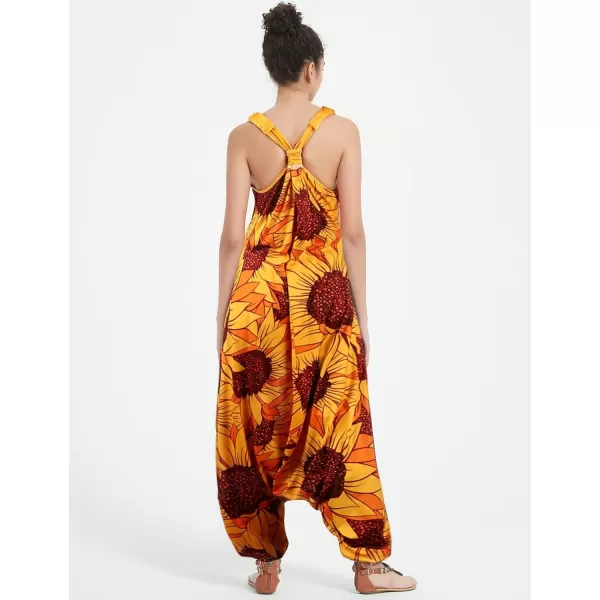 Gihuo Harem Jumpsuit for Women Boho Floral Beach Tie Dye Backless Jumpsuit Rompers