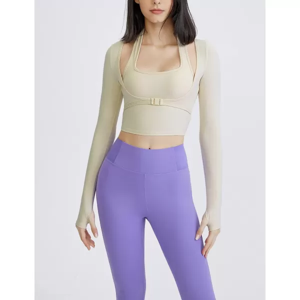 Gihuo Long Sleeve Cutout Yoga Tops Sports Tees Crop Tops T Shirt for Women Workout
