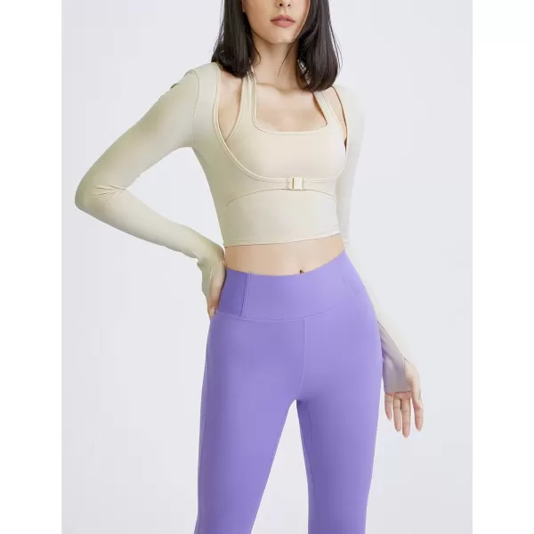 Gihuo Long Sleeve Cutout Yoga Tops Sports Tees Crop Tops T Shirt for Women Workout