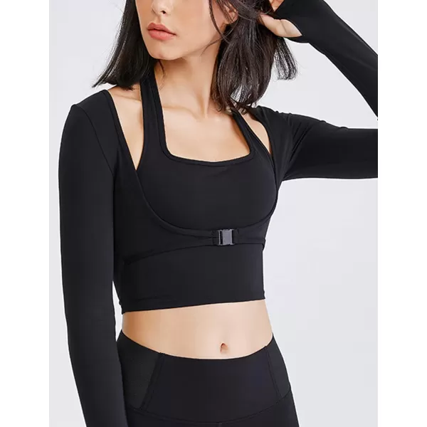 Gihuo Long Sleeve Cutout Yoga Tops Sports Tees Crop Tops T Shirt for Women Workout