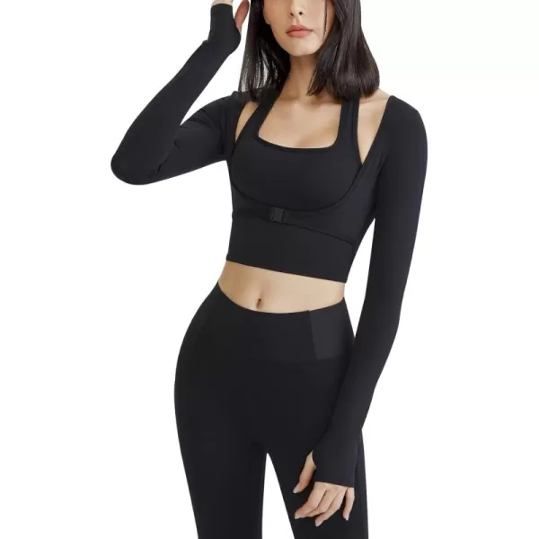 Gihuo Long Sleeve Cutout Yoga Tops Sports Tees Crop Tops T Shirt for Women Workout