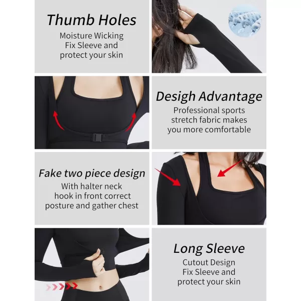 Gihuo Long Sleeve Cutout Yoga Tops Sports Tees Crop Tops T Shirt for Women Workout