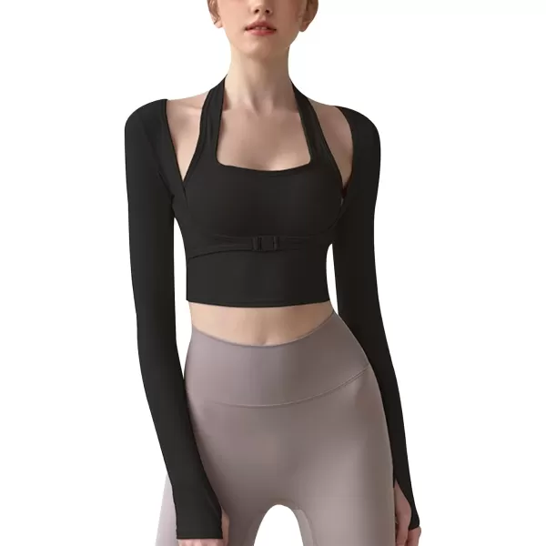 Gihuo Long Sleeve Cutout Yoga Tops Sports Tees Crop Tops T Shirt for Women Workout