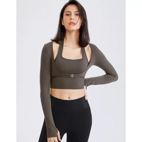 Gihuo Long Sleeve Cutout Yoga Tops Sports Tees Crop Tops T Shirt for Women Workout