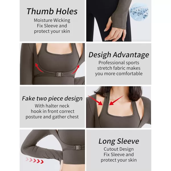 Gihuo Long Sleeve Cutout Yoga Tops Sports Tees Crop Tops T Shirt for Women Workout