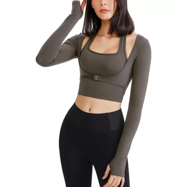 Gihuo Long Sleeve Cutout Yoga Tops Sports Tees Crop Tops T Shirt for Women Workout