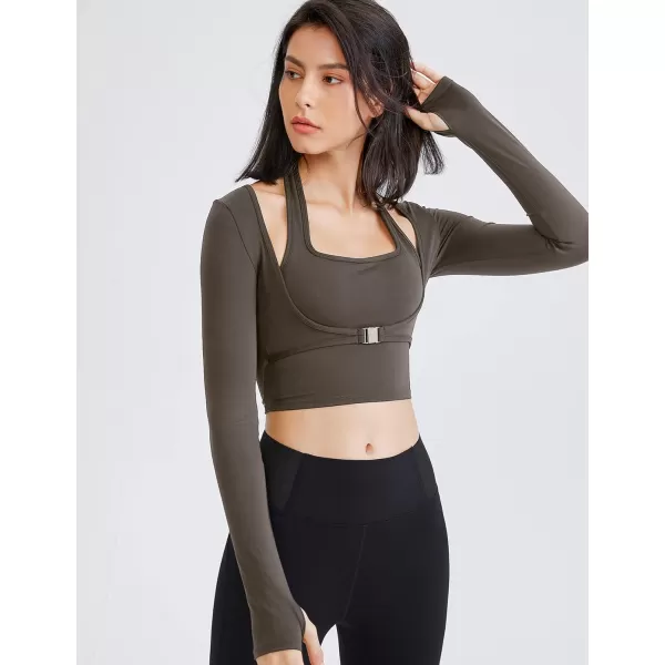 Gihuo Long Sleeve Cutout Yoga Tops Sports Tees Crop Tops T Shirt for Women Workout