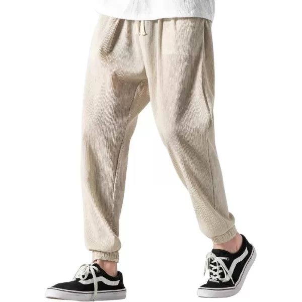 Gihuo Men Cotton Linen Jogger Pants Hip Hop Harem Drawstring Elastic Waist Baggy Sweatpants Trousers