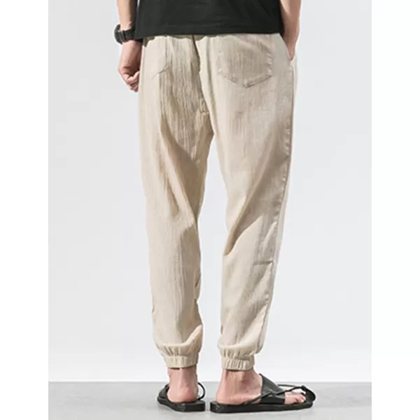 Gihuo Men Cotton Linen Jogger Pants Hip Hop Harem Drawstring Elastic Waist Baggy Sweatpants Trousers