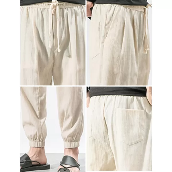 Gihuo Men Cotton Linen Jogger Pants Hip Hop Harem Drawstring Elastic Waist Baggy Sweatpants Trousers