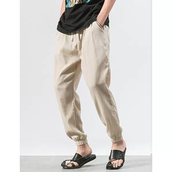Gihuo Men Cotton Linen Jogger Pants Hip Hop Harem Drawstring Elastic Waist Baggy Sweatpants Trousers