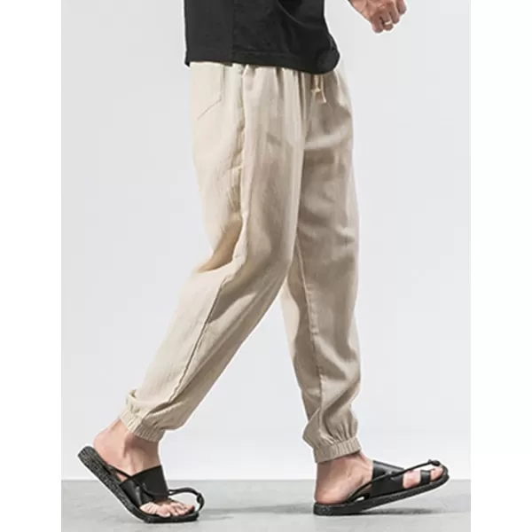 Gihuo Men Cotton Linen Jogger Pants Hip Hop Harem Drawstring Elastic Waist Baggy Sweatpants Trousers