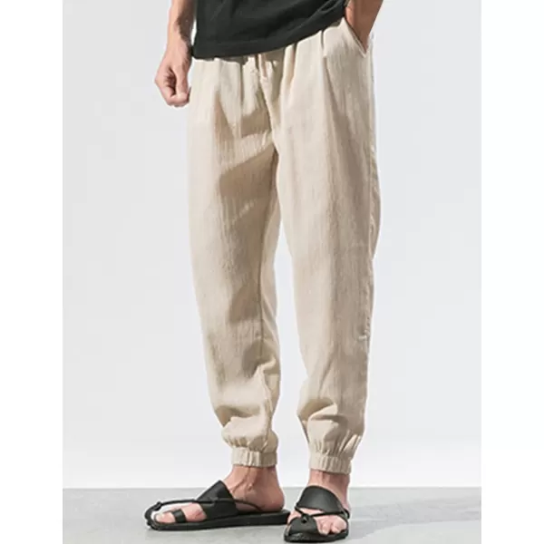 Gihuo Men Cotton Linen Jogger Pants Hip Hop Harem Drawstring Elastic Waist Baggy Sweatpants Trousers