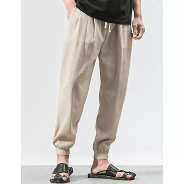 Gihuo Men Cotton Linen Jogger Pants Hip Hop Harem Drawstring Elastic Waist Baggy Sweatpants Trousers