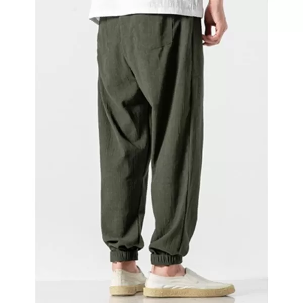 Gihuo Men Cotton Linen Jogger Pants Hip Hop Harem Drawstring Elastic Waist Baggy Sweatpants Trousers