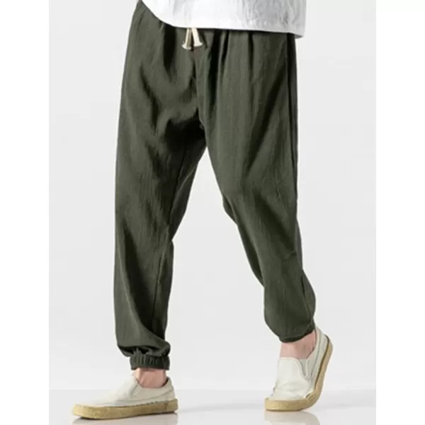 Gihuo Men Cotton Linen Jogger Pants Hip Hop Harem Drawstring Elastic Waist Baggy Sweatpants Trousers