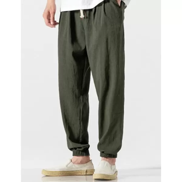 Gihuo Men Cotton Linen Jogger Pants Hip Hop Harem Drawstring Elastic Waist Baggy Sweatpants Trousers