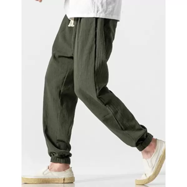 Gihuo Men Cotton Linen Jogger Pants Hip Hop Harem Drawstring Elastic Waist Baggy Sweatpants Trousers