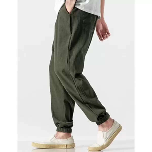 Gihuo Men Cotton Linen Jogger Pants Hip Hop Harem Drawstring Elastic Waist Baggy Sweatpants Trousers
