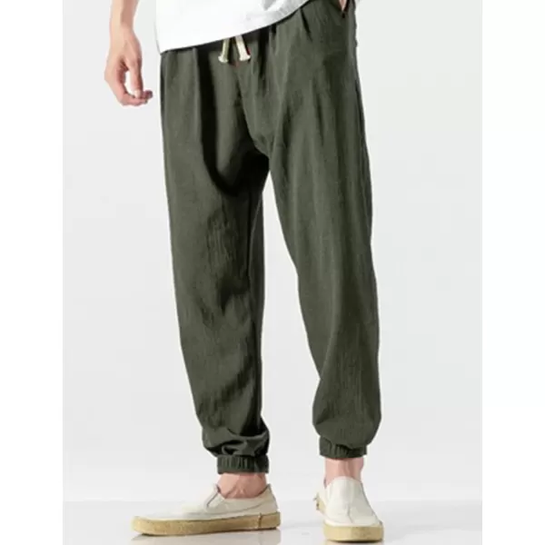 Gihuo Men Cotton Linen Jogger Pants Hip Hop Harem Drawstring Elastic Waist Baggy Sweatpants Trousers