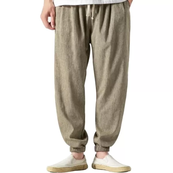 Gihuo Men Cotton Linen Jogger Pants Hip Hop Harem Drawstring Elastic Waist Baggy Sweatpants Trousers