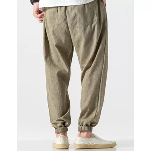 Gihuo Men Cotton Linen Jogger Pants Hip Hop Harem Drawstring Elastic Waist Baggy Sweatpants Trousers