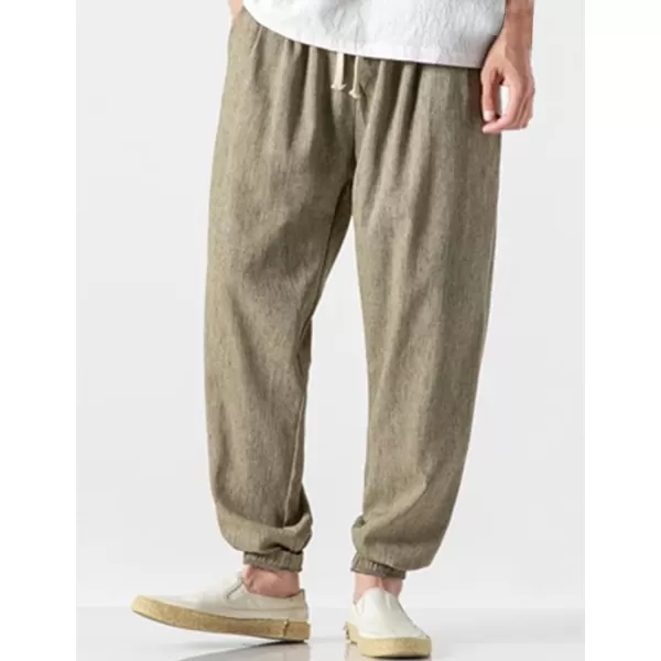Gihuo Men Cotton Linen Jogger Pants Hip Hop Harem Drawstring Elastic Waist Baggy Sweatpants Trousers