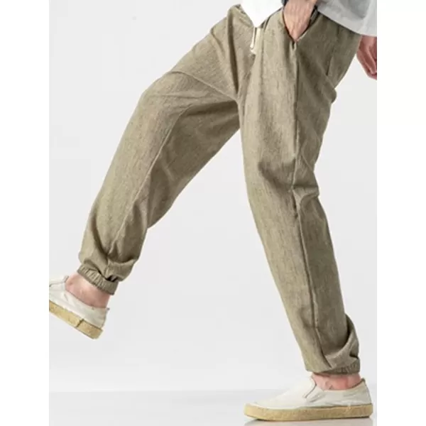 Gihuo Men Cotton Linen Jogger Pants Hip Hop Harem Drawstring Elastic Waist Baggy Sweatpants Trousers