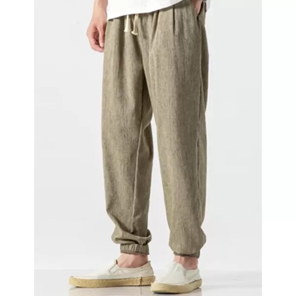 Gihuo Men Cotton Linen Jogger Pants Hip Hop Harem Drawstring Elastic Waist Baggy Sweatpants Trousers
