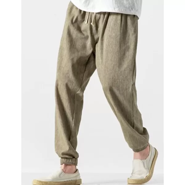 Gihuo Men Cotton Linen Jogger Pants Hip Hop Harem Drawstring Elastic Waist Baggy Sweatpants Trousers