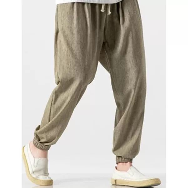 Gihuo Men Cotton Linen Jogger Pants Hip Hop Harem Drawstring Elastic Waist Baggy Sweatpants Trousers