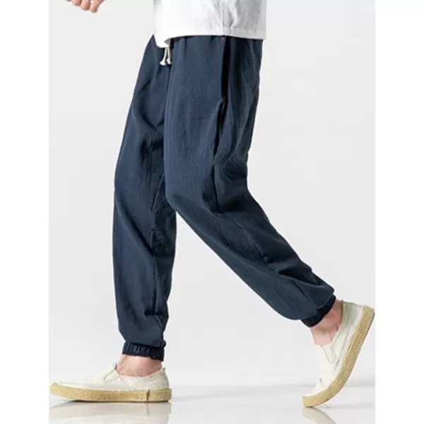 Gihuo Men Cotton Linen Jogger Pants Hip Hop Harem Drawstring Elastic Waist Baggy Sweatpants Trousers