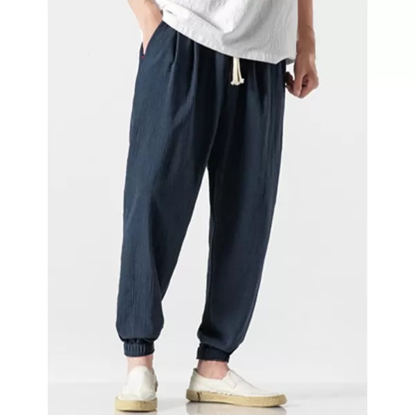 Gihuo Men Cotton Linen Jogger Pants Hip Hop Harem Drawstring Elastic Waist Baggy Sweatpants Trousers
