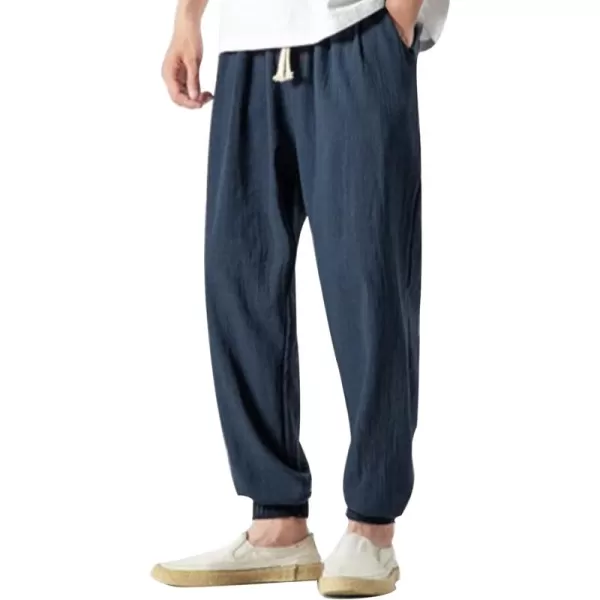 Gihuo Men Cotton Linen Jogger Pants Hip Hop Harem Drawstring Elastic Waist Baggy Sweatpants Trousers