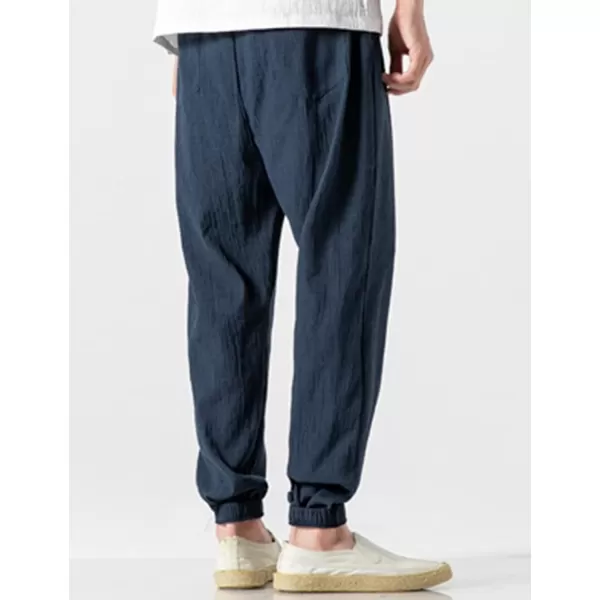 Gihuo Men Cotton Linen Jogger Pants Hip Hop Harem Drawstring Elastic Waist Baggy Sweatpants Trousers