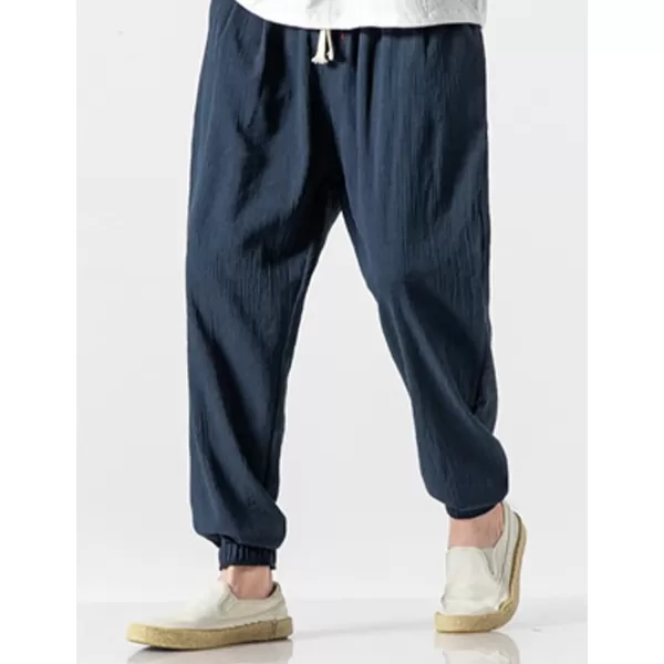 Gihuo Men Cotton Linen Jogger Pants Hip Hop Harem Drawstring Elastic Waist Baggy Sweatpants Trousers