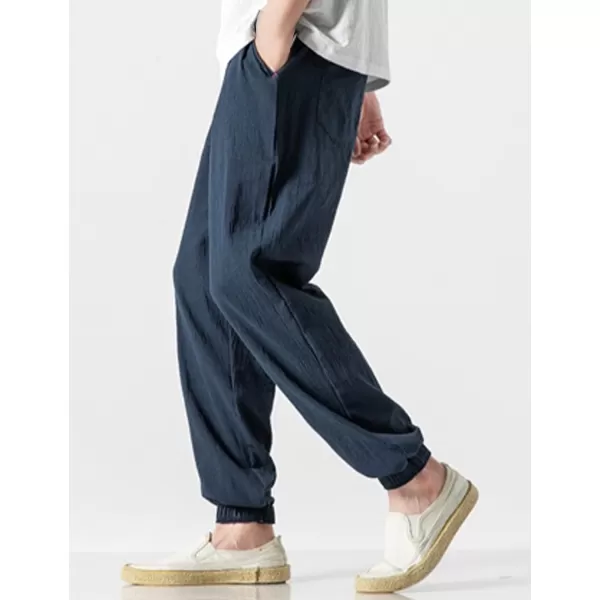Gihuo Men Cotton Linen Jogger Pants Hip Hop Harem Drawstring Elastic Waist Baggy Sweatpants Trousers
