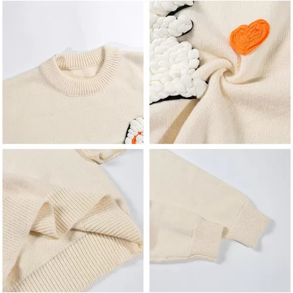 Gihuo Men' s Rabbit Cute Sweaters Long Sleeve Heart Print Crewneck Sweater Loose Fit Drop Shoulder Knitwear