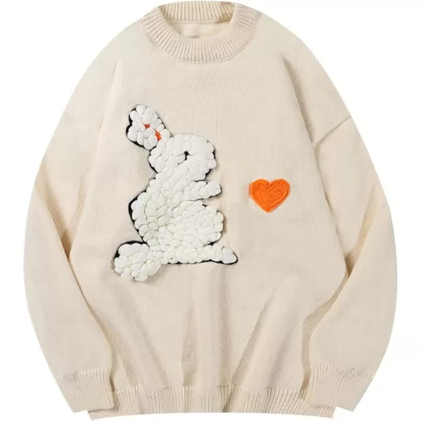 Gihuo Men' s Rabbit Cute Sweaters Long Sleeve Heart Print Crewneck Sweater Loose Fit Drop Shoulder Knitwear