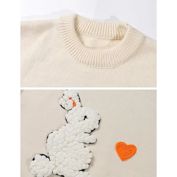 Gihuo Men' s Rabbit Cute Sweaters Long Sleeve Heart Print Crewneck Sweater Loose Fit Drop Shoulder Knitwear