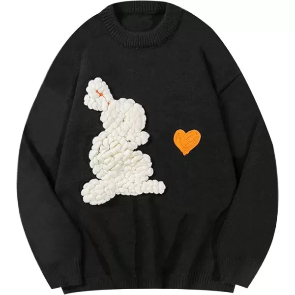 Gihuo Men' s Rabbit Cute Sweaters Long Sleeve Heart Print Crewneck Sweater Loose Fit Drop Shoulder Knitwear