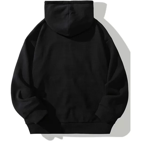 Gihuo Men' s Waffle Knit Sweatshirts Workout Gym Hoodie Long Sleeve Zip Up Hooded Sweatshirt with Kanga Pockets