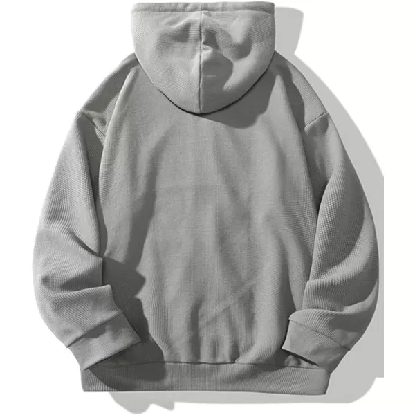 Gihuo Men' s Waffle Knit Sweatshirts Workout Gym Hoodie Long Sleeve Zip Up Hooded Sweatshirt with Kanga Pockets