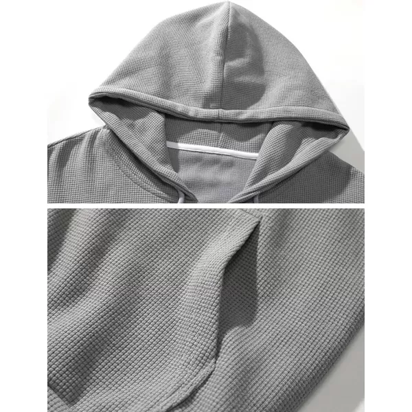 Gihuo Men' s Waffle Knit Sweatshirts Workout Gym Hoodie Long Sleeve Zip Up Hooded Sweatshirt with Kanga Pockets