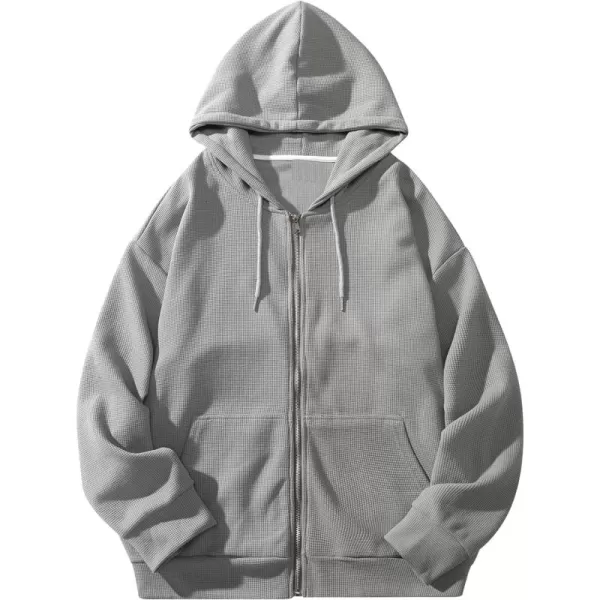 Gihuo Men' s Waffle Knit Sweatshirts Workout Gym Hoodie Long Sleeve Zip Up Hooded Sweatshirt with Kanga Pockets