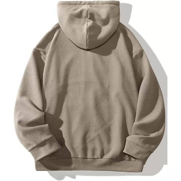 Gihuo Men' s Waffle Knit Sweatshirts Workout Gym Hoodie Long Sleeve Zip Up Hooded Sweatshirt with Kanga Pockets